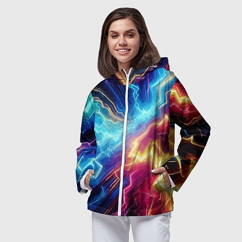 Женская ветровка Разряд неоновых молний - нейроарт / 3D-Белый – фото 3