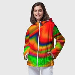 Ветровка с капюшоном женская Неоновые разводы краски, цвет: 3D-белый — фото 2