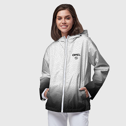 Женская ветровка Opel с эмблемой градиент чёрно-белый / 3D-Белый – фото 3