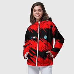 Ветровка с капюшоном женская BMW красные краски текстура, цвет: 3D-белый — фото 2
