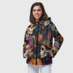 Ветровка с капюшоном женская Хэллоуин страшилки черепа, цвет: 3D-черный — фото 2
