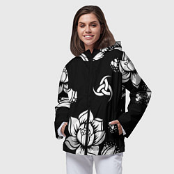 Ветровка с капюшоном женская Русская община символика розы, цвет: 3D-черный — фото 2