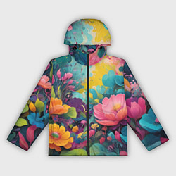 Ветровка с капюшоном женская Лето красочные цветы, цвет: 3D-черный