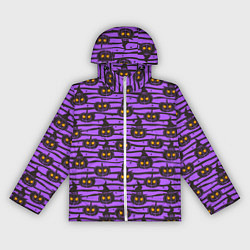 Ветровка с капюшоном женская Хэллоуин - тыква со светящимися глазами, цвет: 3D-белый