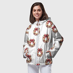 Ветровка с капюшоном женская Много новогодних пончиков с бантиком и ягодами, цвет: 3D-белый — фото 2