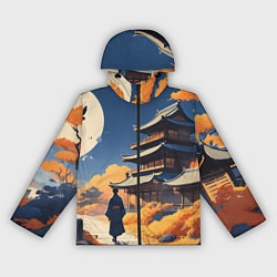 Ветровка с капюшоном женская Азия ночь луна, цвет: 3D-черный