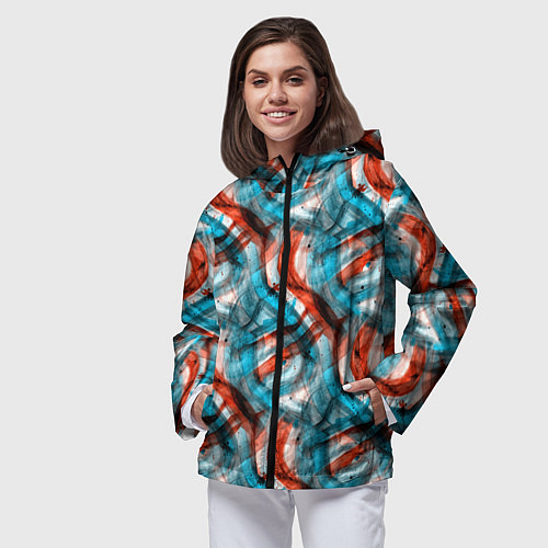 Женская ветровка Акварель голубые и красные мазки / 3D-Черный – фото 3