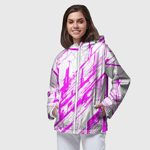 Женская ветровка Розовые полосы на белом фоне / 3D-Белый – фото 3