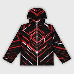 Ветровка с капюшоном женская Красные смазанные линии на чёрном фоне, цвет: 3D-белый