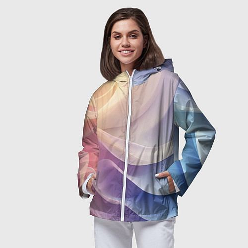 Женская ветровка Текстура с градиентом волны / 3D-Белый – фото 3