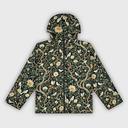 Женская ветровка Узор с птицами зеленый