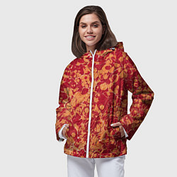Ветровка с капюшоном женская Абстрактная текстура - красно-оранжевая рябь, цвет: 3D-белый — фото 2