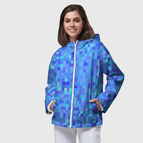 Женская ветровка Синие пиксели / 3D-Белый – фото 3