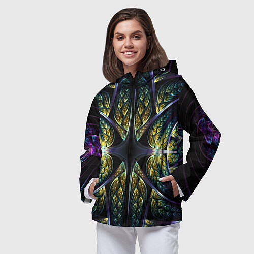 Женская ветровка Оптический узор из фрактала / 3D-Черный – фото 3
