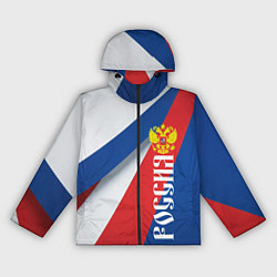 Ветровка с капюшоном женская Цвета флага России и герб, цвет: 3D-черный