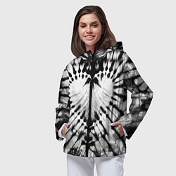 Ветровка с капюшоном женская Абстрактное сердце - черно-белый тай-дай, цвет: 3D-черный — фото 2