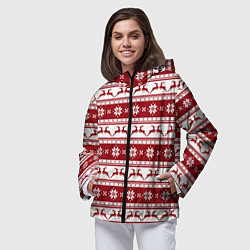 Ветровка с капюшоном женская Скандинавский полосатый орнамент с оленями, цвет: 3D-черный — фото 2