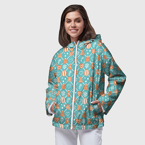 Женская ветровка Новогодний фон с печеньем / 3D-Белый – фото 3