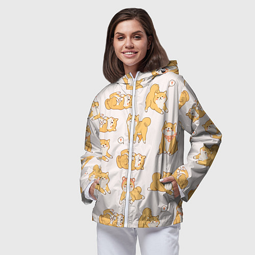 Женская ветровка Паттерн сиба ину / 3D-Белый – фото 3