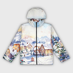 Ветровка с капюшоном женская Новогодний снежный город, цвет: 3D-черный