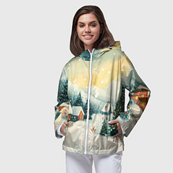 Ветровка с капюшоном женская Праздничная деревушка, цвет: 3D-белый — фото 2