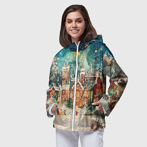 Женская ветровка Новогодний снежный город / 3D-Белый – фото 3
