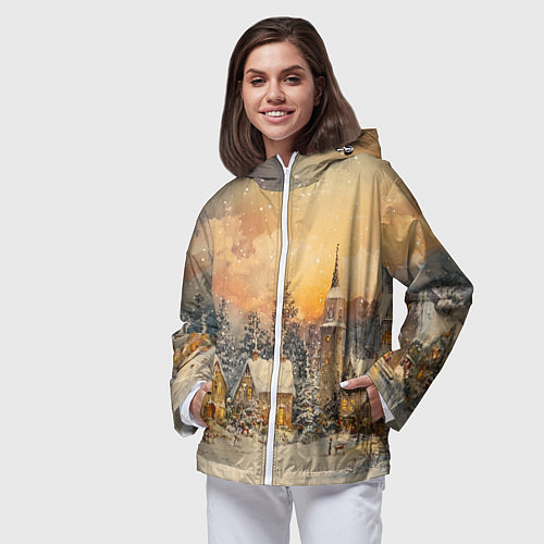 Женская ветровка Новогодний небольшой городок / 3D-Белый – фото 3