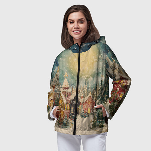 Женская ветровка Милый новогодний городок / 3D-Черный – фото 3