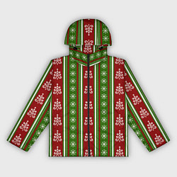 Ветровка с капюшоном женская Новогодний полосатый узор с ёлками и снежинками, цвет: 3D-черный
