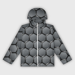 Ветровка с капюшоном женская Стальные шестигранники на сером фоне, цвет: 3D-белый