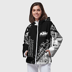 Ветровка с капюшоном женская KTM - следы от шин, цвет: 3D-белый — фото 2