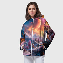 Ветровка с капюшоном женская Fantasy river village, цвет: 3D-белый — фото 2