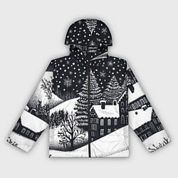 Ветровка с капюшоном женская Новый год в черно-белом стиле, цвет: 3D-черный