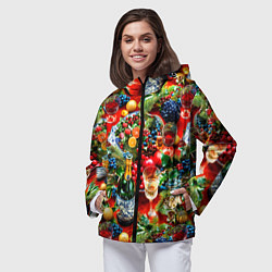 Ветровка с капюшоном женская Новогодние угощения, цвет: 3D-черный — фото 2