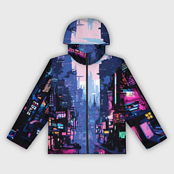 Ветровка с капюшоном женская Киберпанк город розовый, цвет: 3D-черный