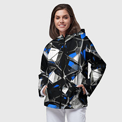 Ветровка с капюшоном женская Сине-белый паттерн на чёрном фоне, цвет: 3D-черный — фото 2