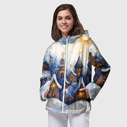 Женская ветровка Снежный новогодний городок / 3D-Белый – фото 3