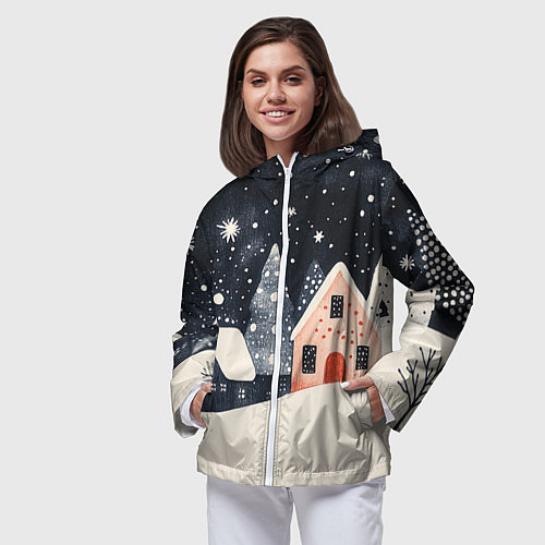 Женская ветровка Новогодняя ночь и розовый домик / 3D-Белый – фото 3
