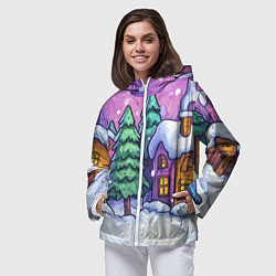 Ветровка с капюшоном женская Новогодний мультяшный двор, цвет: 3D-белый — фото 2