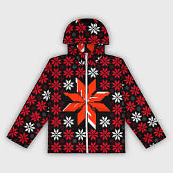 Ветровка с капюшоном женская Красно-белые звёзды на чёрном фоне, цвет: 3D-белый