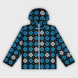Ветровка с капюшоном женская Бело-голубые звёзды на чёрном фоне, цвет: 3D-белый