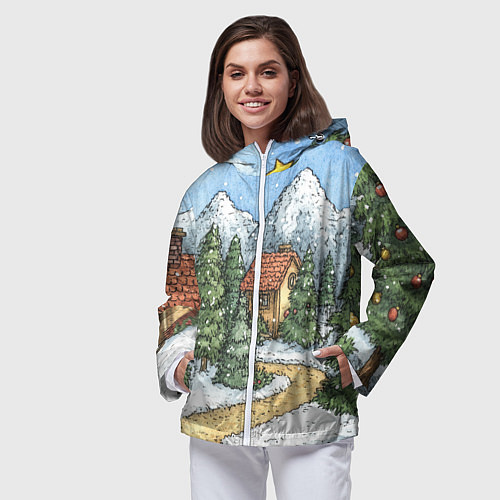 Женская ветровка Новогодний пейзаж / 3D-Белый – фото 3