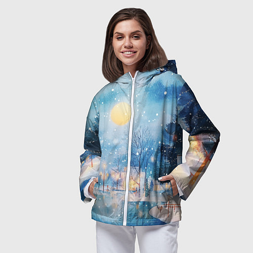 Женская ветровка Новогодняя атмосфера - акварель / 3D-Белый – фото 3