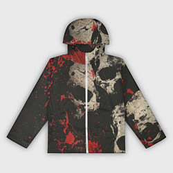 Ветровка с капюшоном женская Силуэты черепов на гранжевом фоне, цвет: 3D-белый