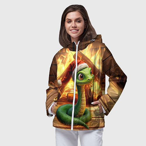 Женская ветровка Зеленая новогодняя змея 2025 года / 3D-Белый – фото 3