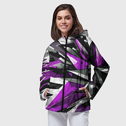 Ветровка с капюшоном женская Чёрно-фиолетово-белая абстракция, цвет: 3D-черный — фото 2