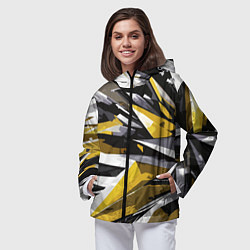 Ветровка с капюшоном женская Чёрно-жёлто-белая абстракция, цвет: 3D-черный — фото 2