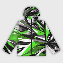 Ветровка с капюшоном женская Чёрно-зелёная-белая абстракция, цвет: 3D-черный