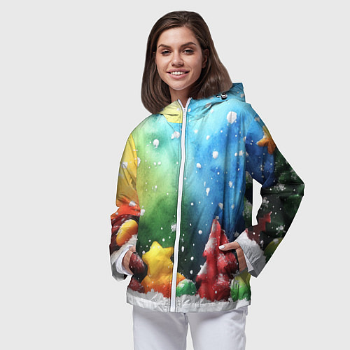 Женская ветровка Акварельные новогодние елки / 3D-Белый – фото 3