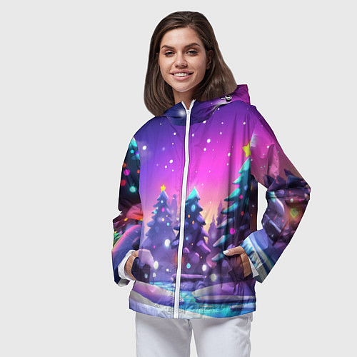 Женская ветровка Новогоднее настроение зимний пейзаж / 3D-Белый – фото 3